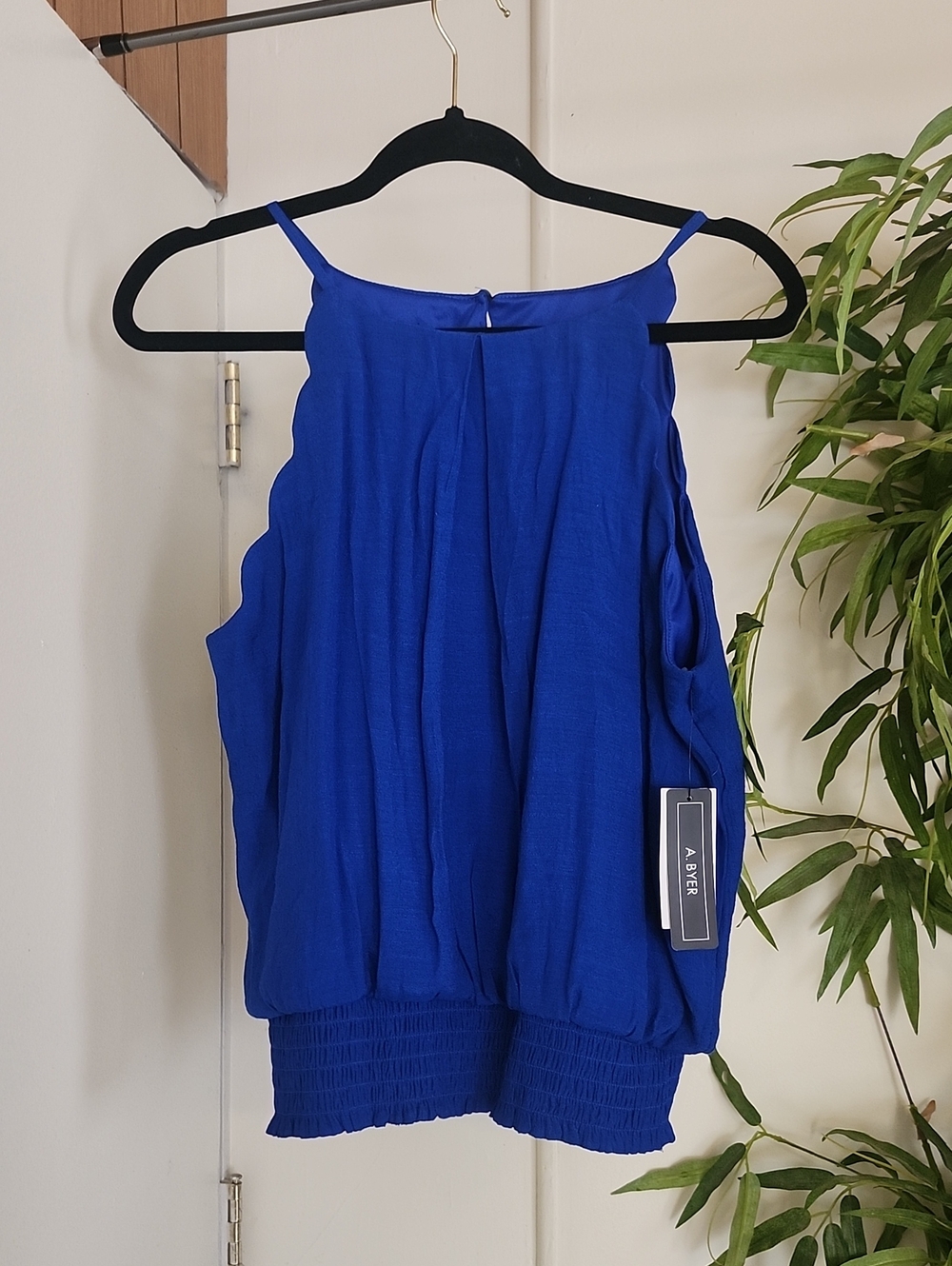 A. Byer Cobalt Blue Smocked Hem Spaghetti Strap Camisole